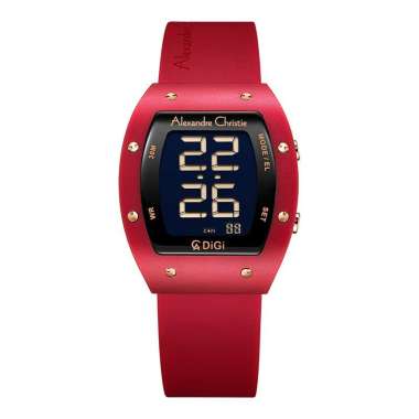 Alexandre Christie Digi AC 9360 LH RRGBARE Ladies Black Digital Dial Red Rubber Strap [Machtwatch] M