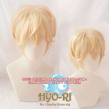 RAMBUT PALSU FULL WIG DENJI CHAINSAW MAN ANIME COSPLAY WIG COWO COWOK PRIA PENDEK LURUS BLONDE PONI 