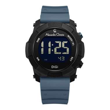 Alexandre Christie Digi AC 9367 MHRIPBABU Men Black Digital Dial Blue Rubber Strap Biru