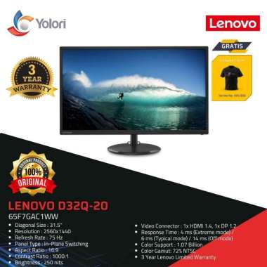 Lenovo Monitor D32q-20 31.5-Inch