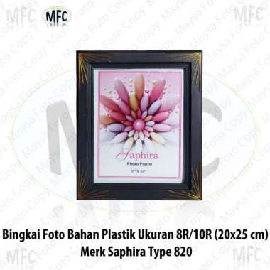 Bingkai Foto 8R atau 10R 20x25 cm Saphira Plastik Hitam corak Emas Type 820