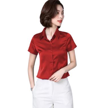 Jfashion Haruka Gaya Korea Kemeja Lengan Pendek Wanita M Merah