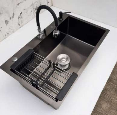 Bak cuci piring 2 lubang kitchen sink stainless wastafel sus 304 7545 black hitam mewah Sink only