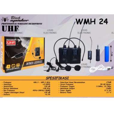 Mic Jepit Wireless Black Spider WMH 24 UHF Microphone Wireless Headset