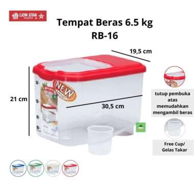 Lion Star Kotak Beras / Tempat Beras Oriza Rice Box 6,5kg RB-16 Merah