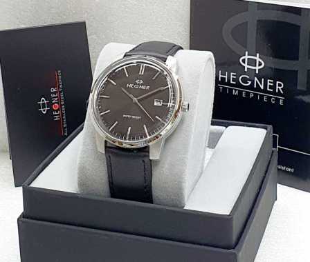 Jam Tangan Pria HEGNER ORIGINAL Strap Kulit Tanggal Aktif Free Box dan Garansi H040323 Hitam 2