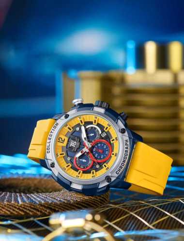 Jam Tangan Pria T5 Original Tali Rubber Tanggal dan Chrono Aktif Free Box dan Garansi T77992 Kuning