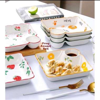 Piring Keramik Unik Piring Gorengan Dengan Tempat Sambal Saos