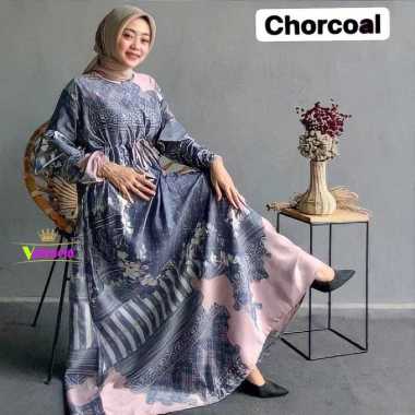 Zulina Dress - Gamis Terbaru Maxmara Silk Premium Dress Wanita Lengan Panjang Balon Karet Maxi Dress