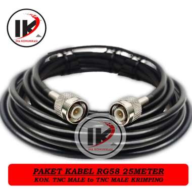 PAKET KABEL RG58 PLUSH KONEKTOR TNC MALE to TNC MALE RG-58 25meter