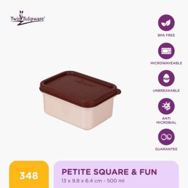 Kotak Makan Twin Tulipware Petite Square & Fun 500 ML Dalgona