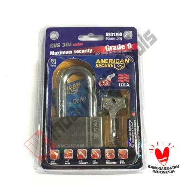 AMERICAN SECURE Gembok 60 mm Panjang - Anti Potong Maling Cairan Setan