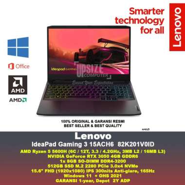 Lenovo IP Gaming 3 15ACH6 82K201V0ID AMD Ryzen 5-5600H 8GB 512GB SSD RTX3050 4GB 15.6 Shadow Black