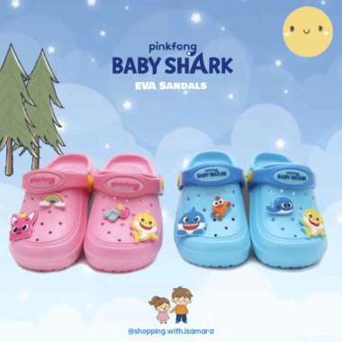 Pinkfong Baby Shark EVA Sandals / Sandal / Sendal / Crocs Biru Muda - 140