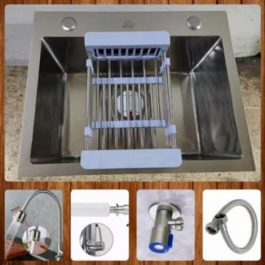 KITCHEN SINK MINIMALIS 1 LUBANG STAINLESS 5040 / BAK CUCI PIRING 5040 kran flexible