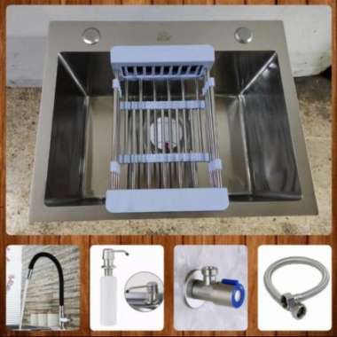 KITCHEN SINK MINIMALIS 1 LUBANG STAINLESS 5040 / BAK CUCI PIRING 5040 kran hitam