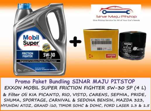 Paket Bundling Oli MOBIL SUPER 5W-30 API SP Original 4 Liter & Filter Mobil HYUNDAI ATOZ & GRAND i10