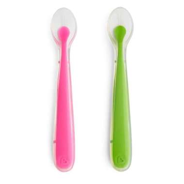 Munchkin 27106 Gentle 2 Silicone Infant Spoons Sendok Silikon Bayi Pink Green