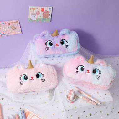 Kotak Pensil Bulu Unicorn Lucu Berkualitas Multicolor