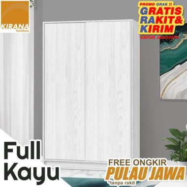 FULL KAYU Kirana Lemari Pakaian Kayu 2 Pintu Sliding Besar Modern Minimalis Arkansas LP 2 PT CERMIN