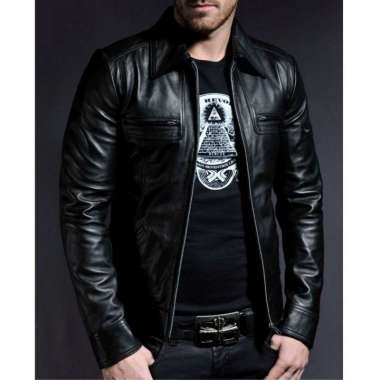 jaket kulit asli pria berkerah model terlaris_jaket kulit asli kambing Garut 4XL