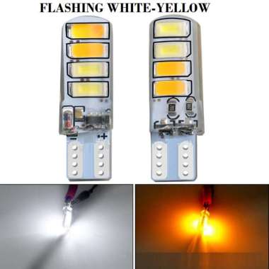 Lampu Sen Jelly Kedip GEL STROBO LED T10 5630 8 Mata Bohlam Sein Variasi Motor SIGN Reting Mobil Flash BICOLOR 2 WARNA