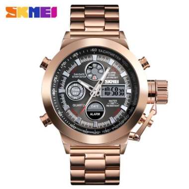 Jam Tangan Pria SKMEI 1515 AD1515 Original Dual Time Water Resist ROSEGOLD