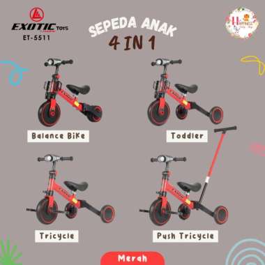 Sepeda Anak Push Balance Bike 3in1 Exotic ET 709 Musik Dorongan (Bandung) Merah