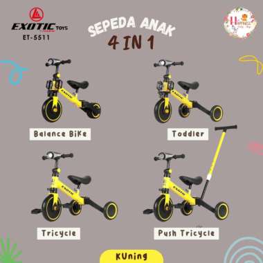 Sepeda Anak Push Balance Bike 3in1 Exotic ET 709 Musik Dorongan (Bandung) Kuning