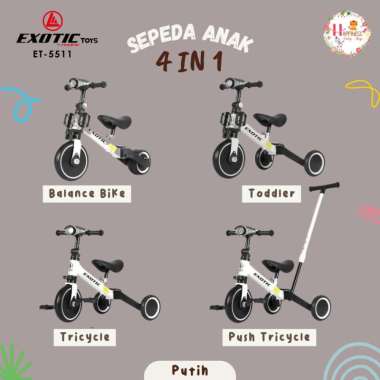 Sepeda Anak Push Balance Bike 3in1 Exotic ET 709 Musik Dorongan (Bandung) Putih
