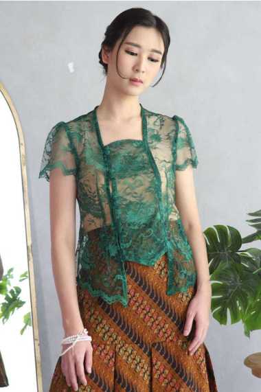 Dhievine Batik Sinok Hijau Daun Brukat Kebaya M
