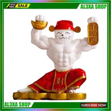Patung Kucing Keberuntungan Lengan Kuat Dekorasi Rumah
