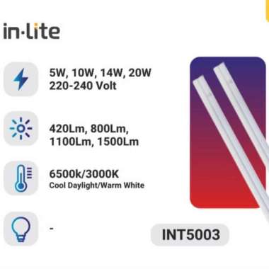Kap Lampu Batten T5 LED Inlite INT5003 5W 10W 14W 20W 4000K - 10 Watt
