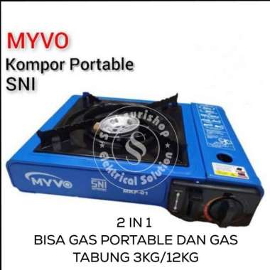 KOMPOR PORTABLE 2 IN 1 MYVO GAS KALENG DAN GAS TABUNG Merah
