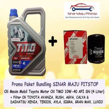 TMO 10W-40 API SN Oli Mobil [4 Liter] + Filter Oli for Toyota Avanza/ Rush/ Agya/ Calya [Paket Bundl