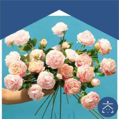 Tanaman Hias Plastik Artificial Tangkai Bunga Peony Artifisial Mawar warna Peach
