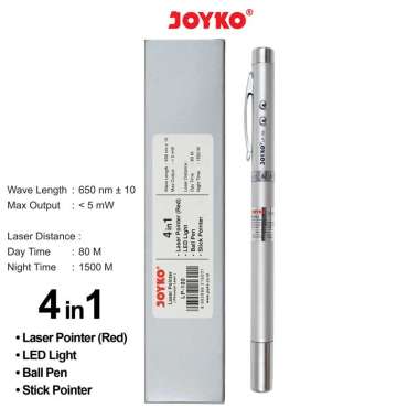 Joyko LP-100 Laser Pointer 4 In 1 Penunjuk Laser Senter Pulpen Silver