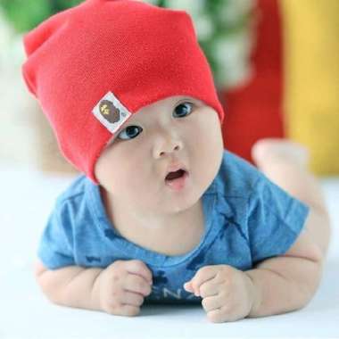 Topi kupluk bayi anak unisex boy girl baby beanie hat polos keren lucu BIRU MUDA