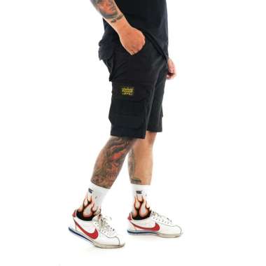 ZWECKOUT LABEL - Celana Pendek Cargo Pria - Celana Cargo Pendek Pria Black 36 HITAM
