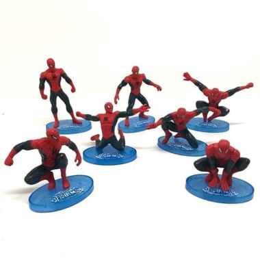 topper cake figure spiderman set isi 7 tatakan biru