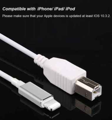 Kabel Iphone/Ipad ke Piano/Keyboard, Lightning to MIDI Cable, USB 2.0 white