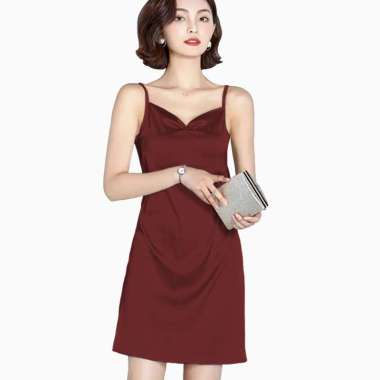 Dress Camisoles sexy Saten Tali kecil Wanita Gaya Korea - Jfashion Mio M-L Maroon