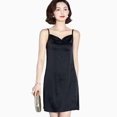 Dress Camisoles sexy Saten Tali kecil Wanita Gaya Korea - Jfashion Mio M-L Hitam