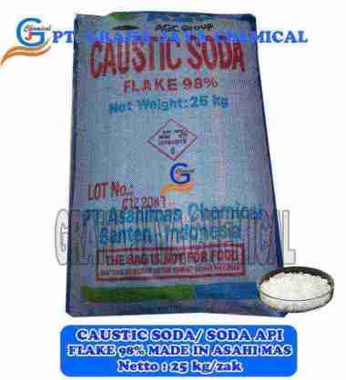 Caustic Soda Flake 98% Asahi - Naoh Lokal - Soda Api Asahi 25 KG putih