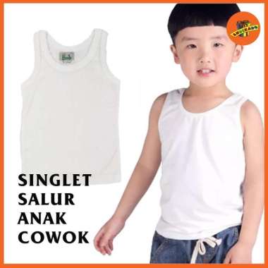 Baju Kaos Dalam Anak Singlet COWOK Putih Salur - Singlet Putih TK SD M 26