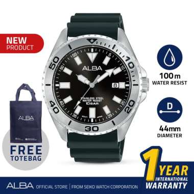 New Arrival - Jam Tangan Pria Black Silicone Alba AS9Q49 Analog AS9Q49X1