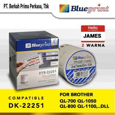 BLUEPRINT Stiker Label 22251 62x15,24m Continuous Roll 2 Warna Brother Polos