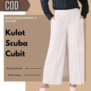 Celana kulot cubit wanita scuba standar - super jumbo XL putih