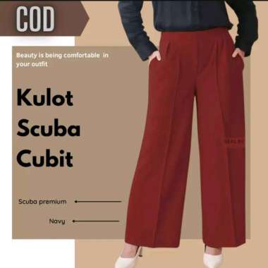 Celana kulot cubit wanita scuba standar - super jumbo XL merah/maroon