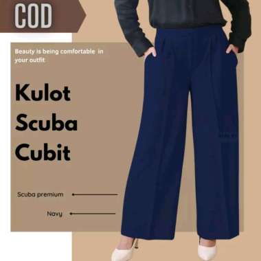 Celana kulot cubit wanita scuba standar - super jumbo XXL navy